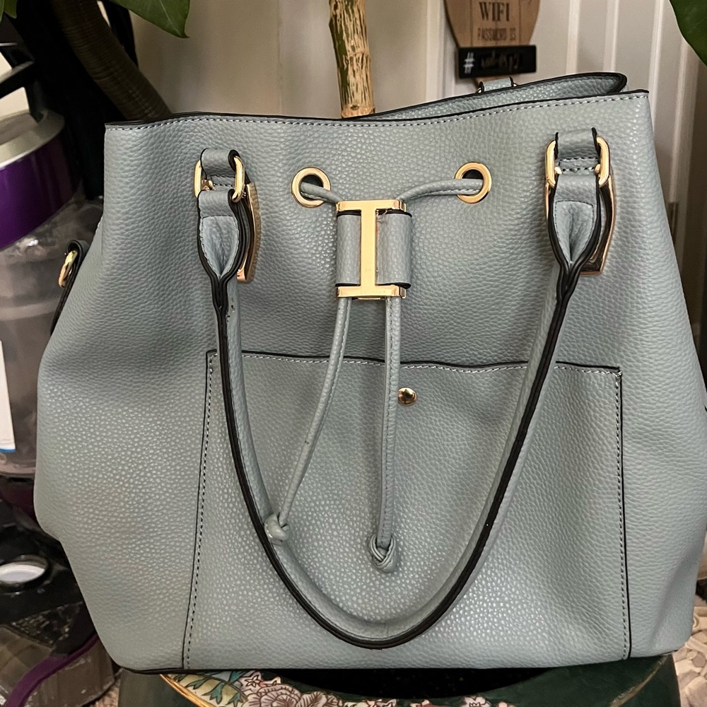 Elegant Gray Leather Tote Bag